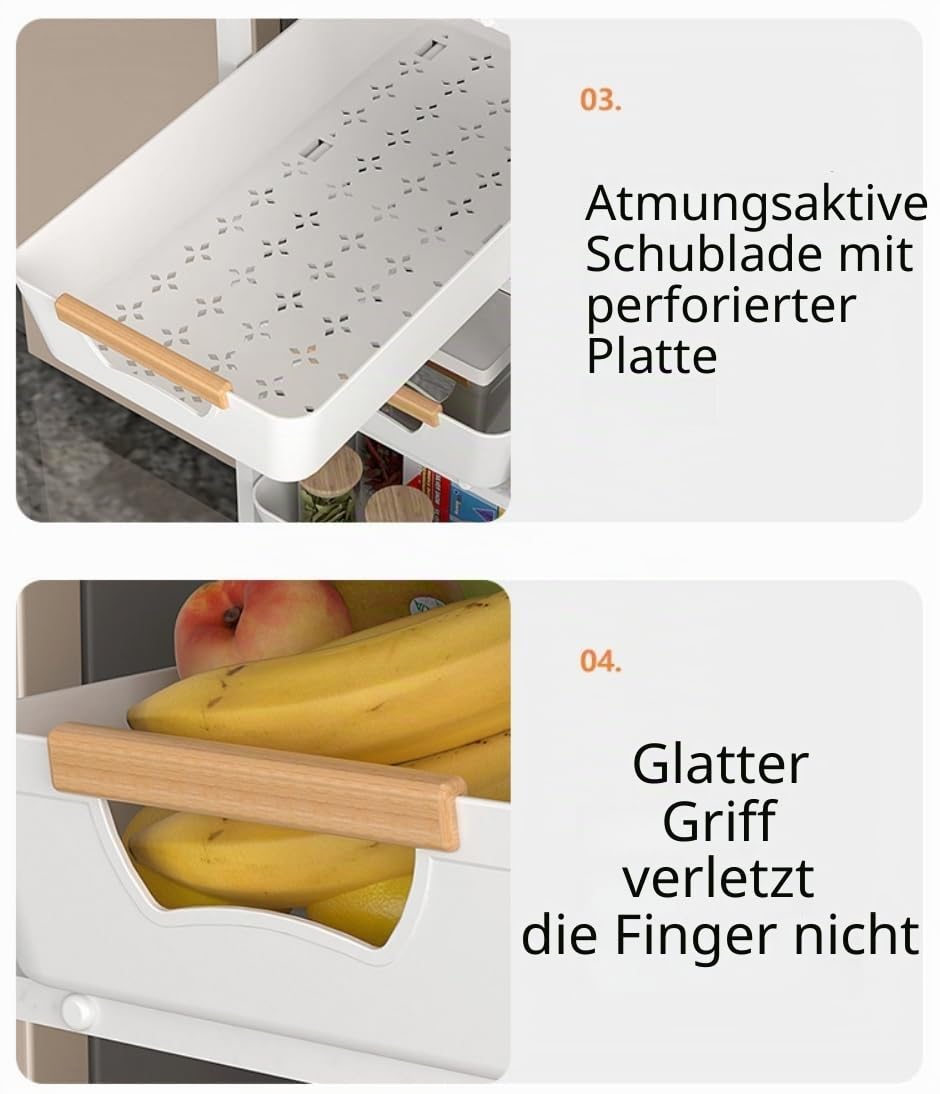 CarolynDesign 5-stöckiger Metallrahmen-Organizer, Mehrzweckwagen mit Holzplatte, multifunktionale Rollrollen, Aufbewahrung mit ausziehbaren Schubladen für Küche, Wohnzimmer, Badezimmer