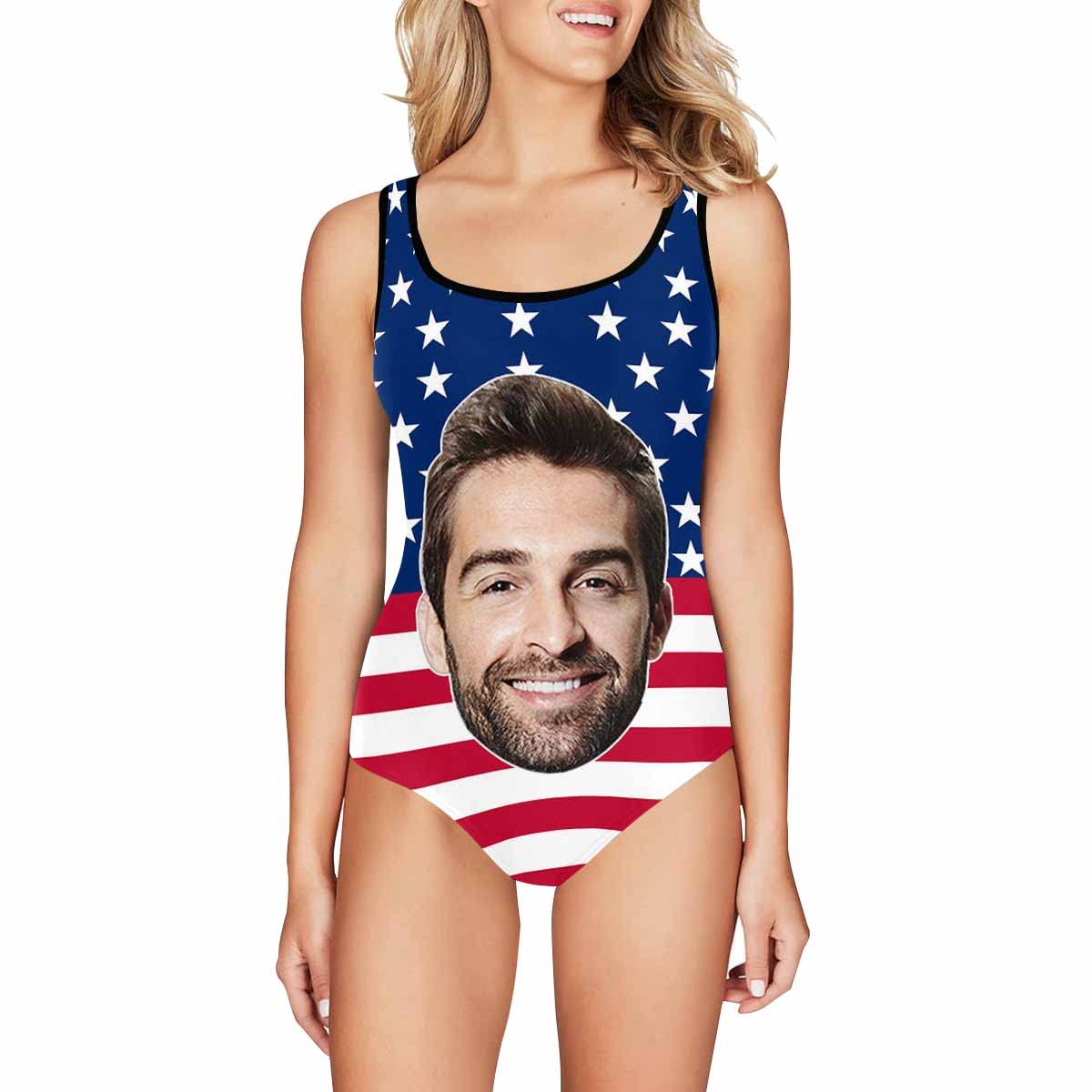 Custom Tank Top Swimmimg Suit The 4th of July American Flag Swimwear Bathing Swimsuit M