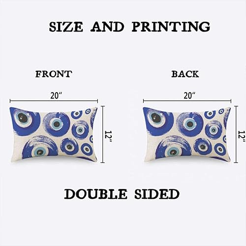 Miniatura 4 de TKS MITLAN Fundas de almohada redondas de ojo turco de 12 x 20 pulgadas, fundas decorativas de lino para sofá y sofá con diseño de ojo de Fátima