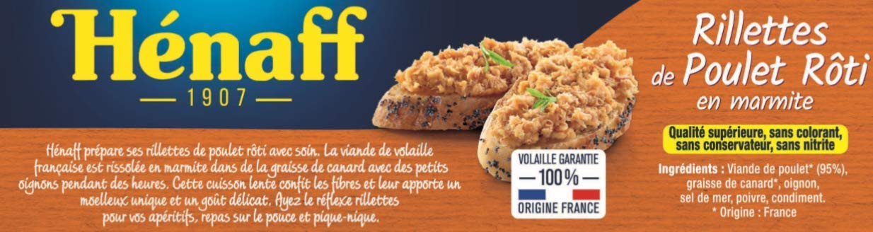HENAFF les Rillettes de Poulet Rôti 3 x 72 g - Lot de 4