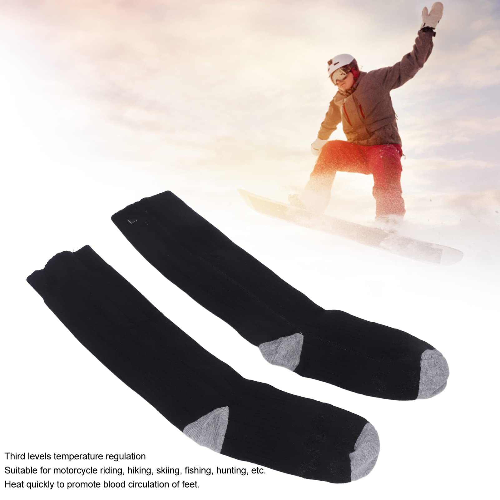 Calcetines Calefactables Recargables, Ajuste de Temperatura de 3 Niveles con Batería de 4000 MAh, Material de PU de Algodón Suave para Senderismo, esquí, Andar en Motocicleta,
