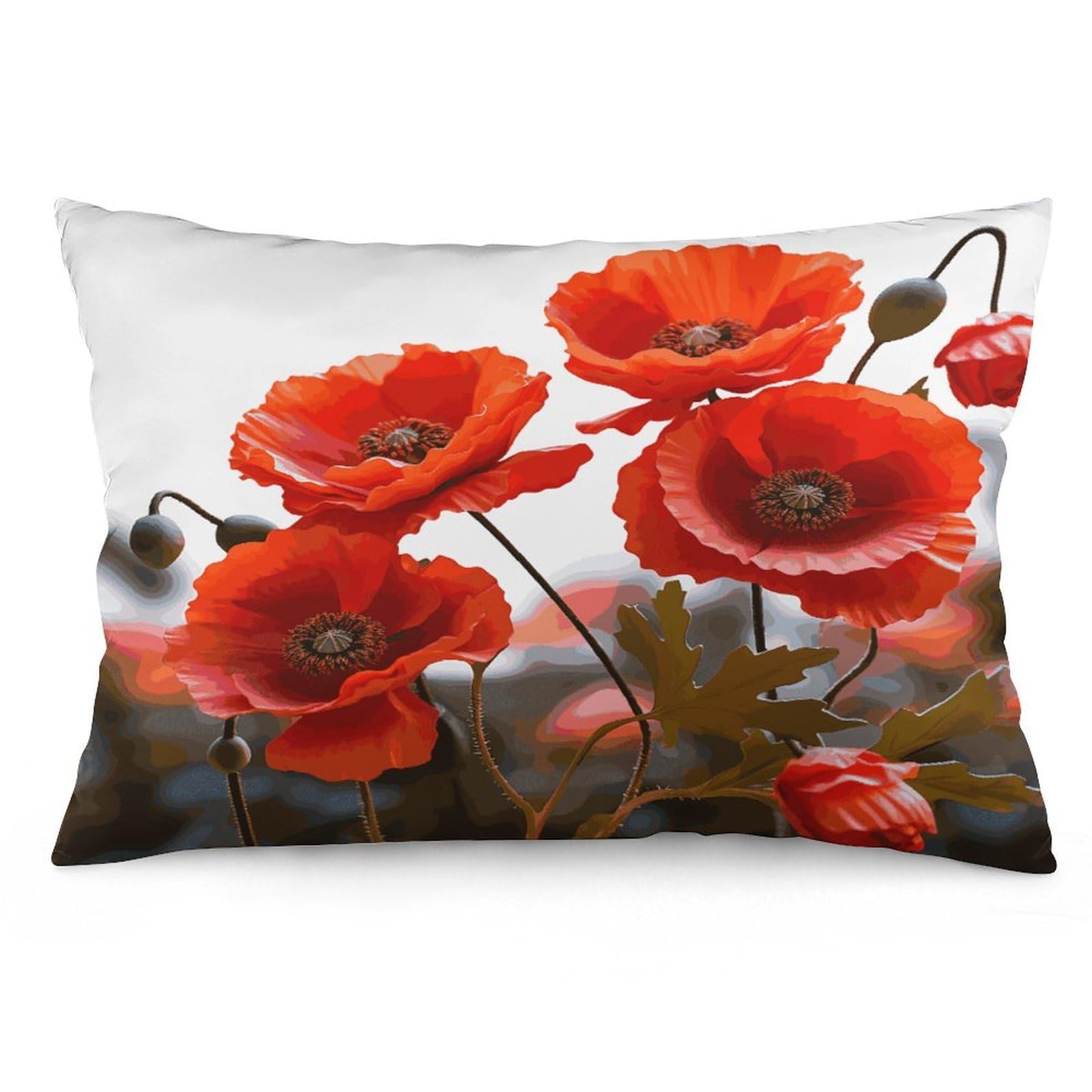 Poppy Flowers Vivid Petals Throw Pillow Covers with Silent Zipper Polyester Pillow Protectors Removable Pillow Cases Soft Pillowcase Cozy Pillow Sham Cushion Cover for Sofa Car Bed 20"x30"