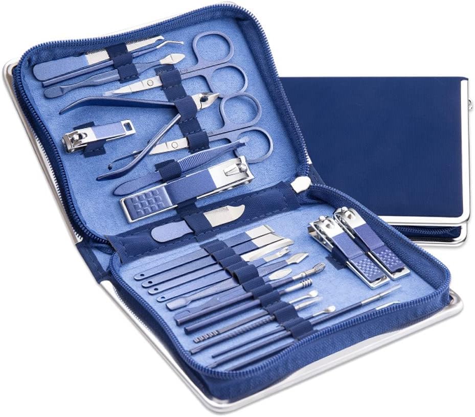 Stainless Steel Manicure Set Pedicure Scissor Nail Cutter Cuticle Nipper Dead Skin Pliers Tool with Case Kit(E)