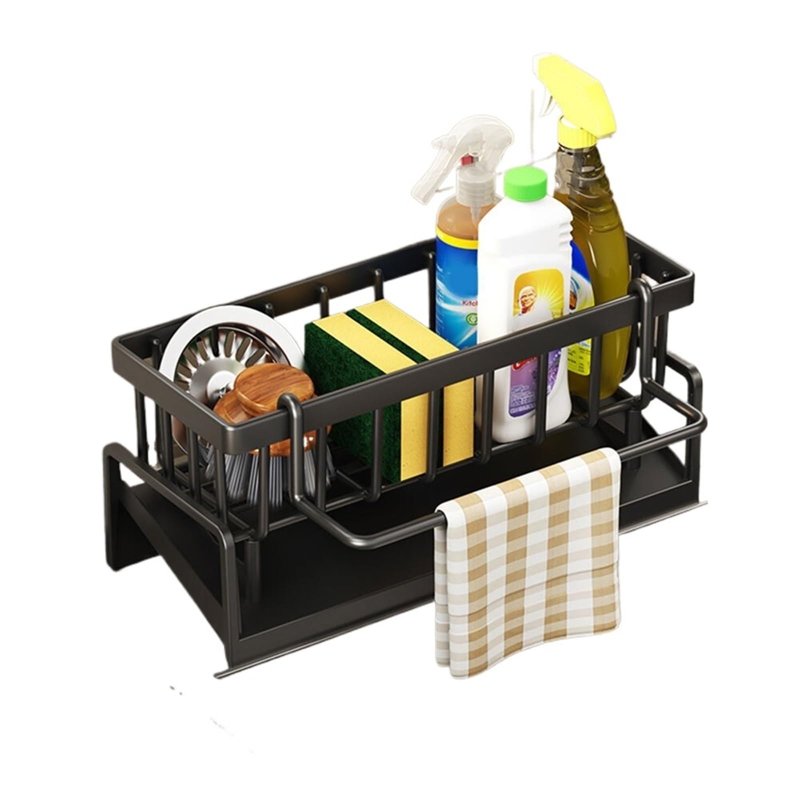 DSFVERVD Drain rack Multifunctional Sink Drain Rack Kitchen Sponge Holder Plastic Self-draining Shelf Soap Towel Organizer(Black)