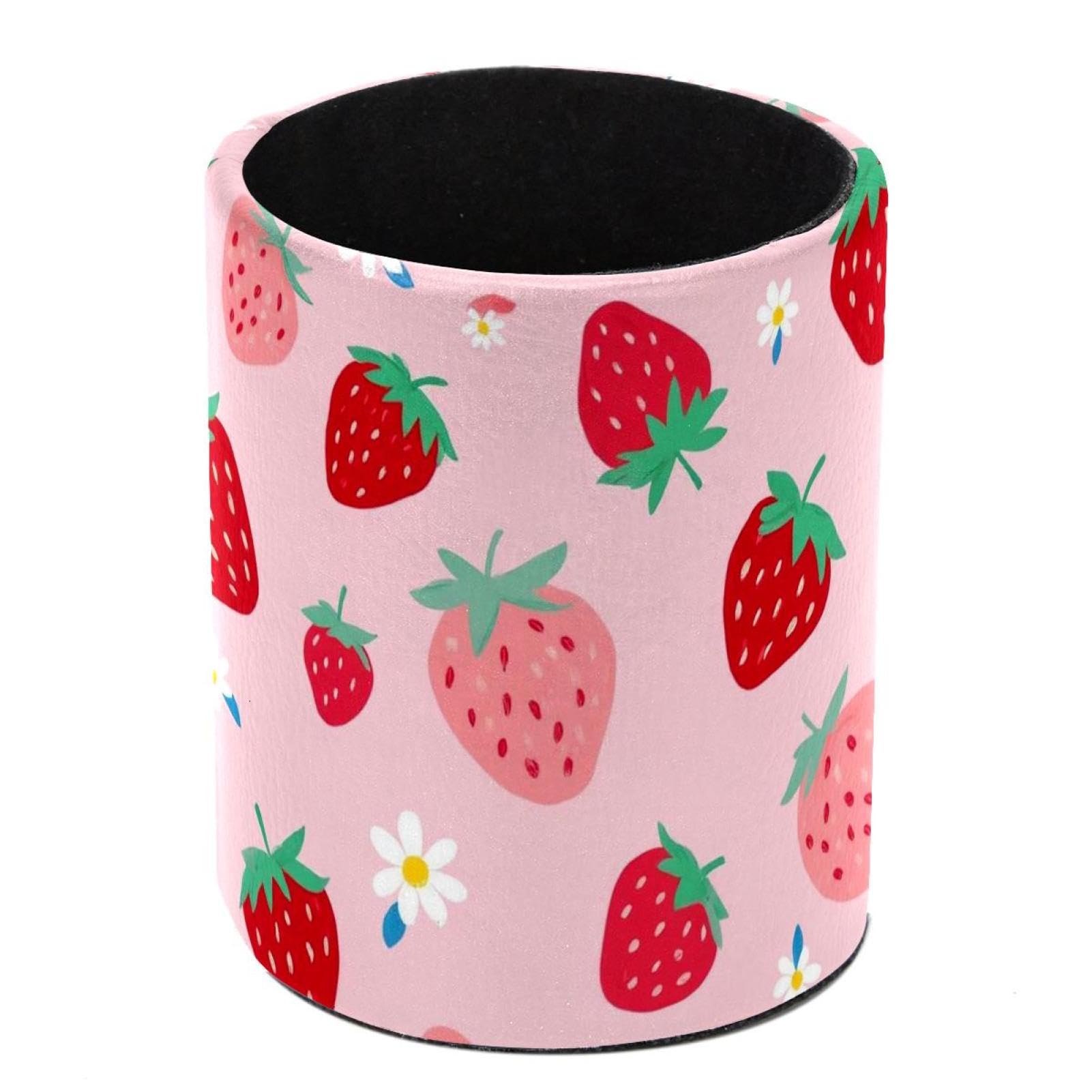 HEOEH Strawberry Pen Holder for Desk, PU Leather Pencil Holder Pen Cup Marker Holder Makeup Brush Holders, Desk Accessories & Workspace Organizers for Home, Office