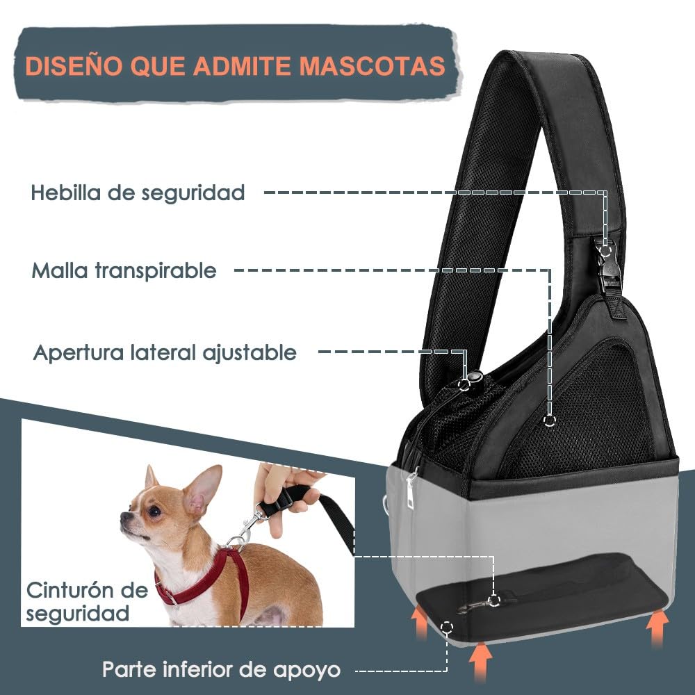 Nasjac Bolsos para Mascotas, Manos Libres Papoose Small Animal Puppy Travel Bag Tote Correa Acolchada Ajustable Malla Transpirable Soporte Inferior Duro Cinturón de Apertura con cordón Lavable