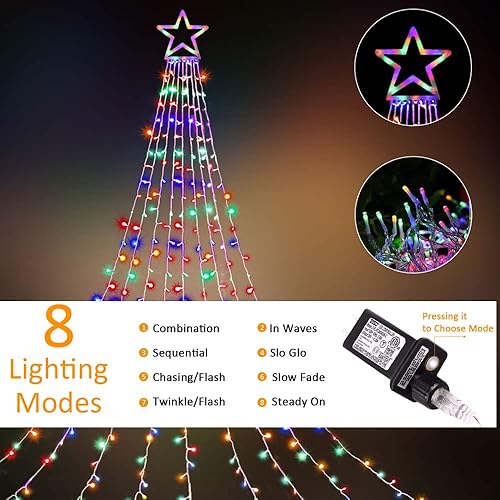 Miniatura 4 de Guirnalda de luces de Navidad para exteriores, 320 luces LED de 11.5 pies con 8 modos de iluminación para interiores y exteriores, patio, hogar,