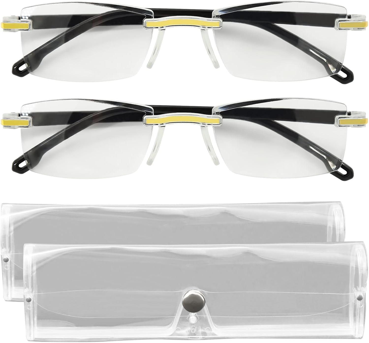 2 Pcs Auto Focus Glasses, Automatic Zoom Reading Intelligent Self Adjusting Presbyopia Anti-Blue Light Glass Adjustable Presbyopic Color-Changing Smart Look Far And Near For Men Women(Gold)