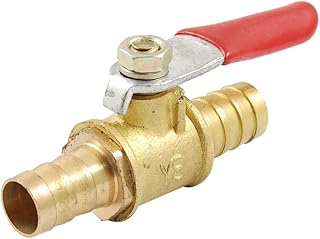 sourcingmap Ball Valve Shut-Off Valve, 10mm Hose Barb to 10mm Hose Barb, Hose Pipe Tube Fittings, 90 Degree Operation Handle, Brass Valve, Pack of 1