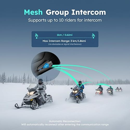 Miniatura 2 de ASMAX Z1 - Auriculares Bluetooth para motocicleta, sistema de comunicación de casco de malla para 10 conductores, V5.3 con multitarea de audiouso