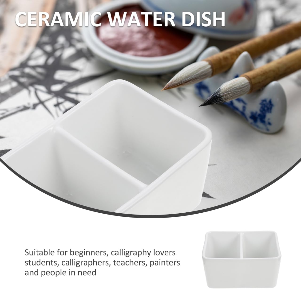 Ceramic Paint Palette, 5.1x2.7in Large Gouache Palette Paintbrush Wash Bowl, Deep Well Porcelain Paint Dish Watercolor Cup Mixing Tray for Artist Calligraphy or Watercolor Gouache Painting