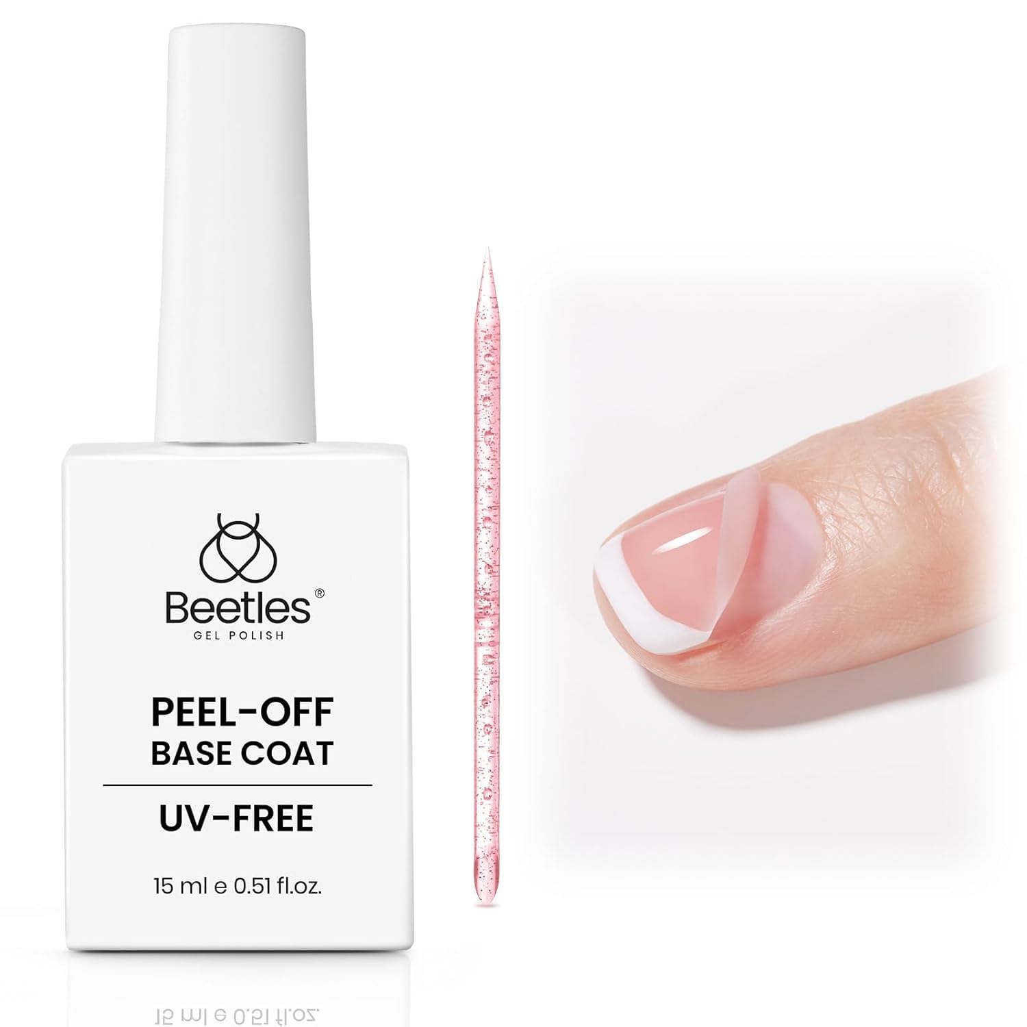 Beetles 15ml Peel Off Gel Base Coat for Gel Nail Polish, UV LED Lamp Cure, Easy Peel Removal, Damage-Free, Quick Manicure Change