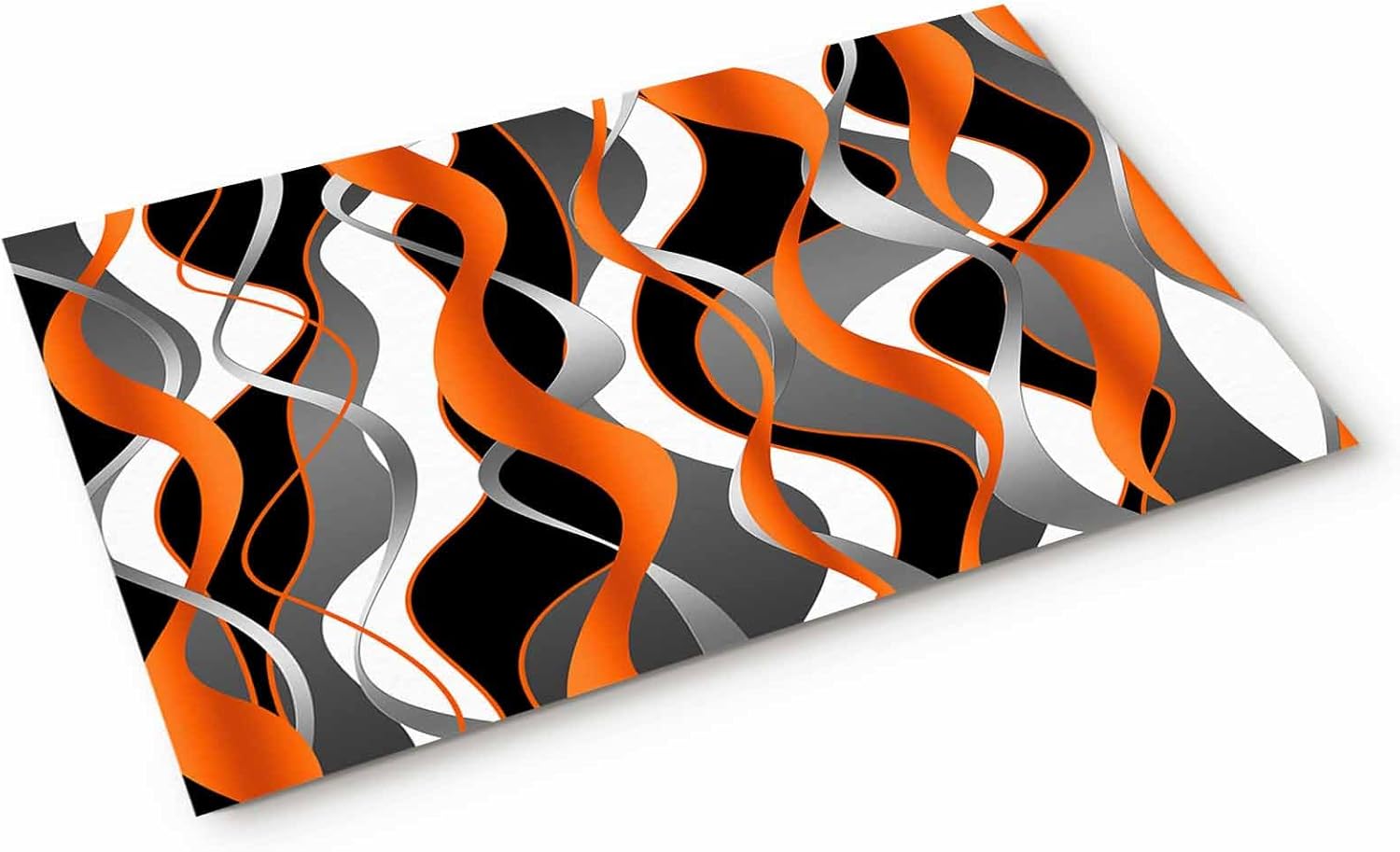 Orange Black Grey Door Mat, Non Slip Bathroom Rugs, Modern White Moire Geometric Abstract Art Absorbent Floor Mats, Washable Runner Rug Indoor Doormat for Front Door Entrance, Patio, Garage 18"x30"