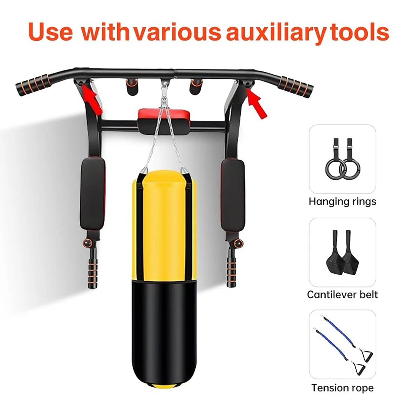 Barra De Dominadas De Pared, Equipo Multifuncional para Ejercicios De Flexiones con Agarre Múltiple, para Entrenamiento En Gimnasio En Casa, Estación De Fondos De Acero Resistente
