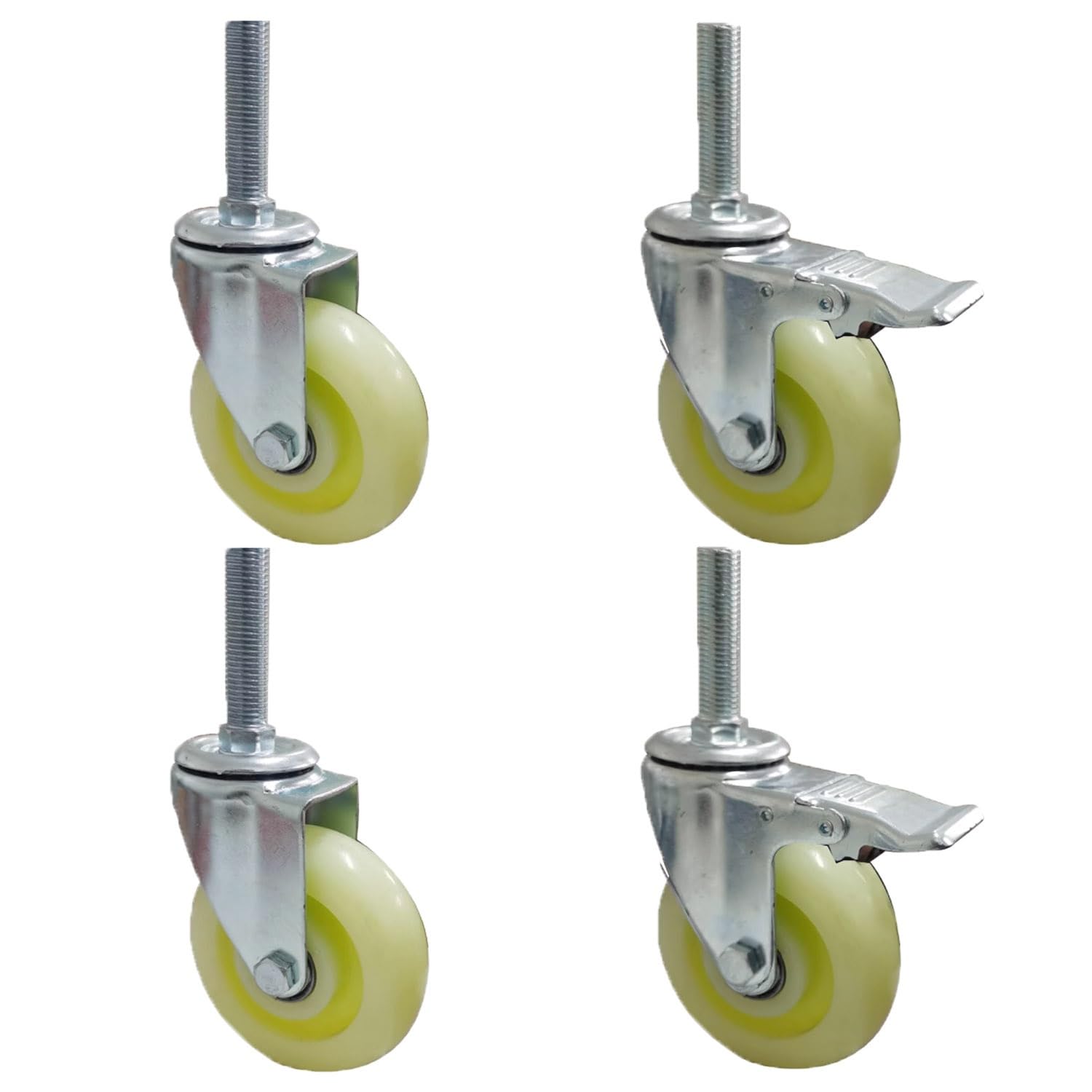 GYEQXKT Heavy-Duty Swivel Caster Wheels with M12 M16 M20 Threaded Pins Scratch-Resistant Nylon Industrial Transport Wheels with Brakes Set of 4 (4 Inch M20*30)