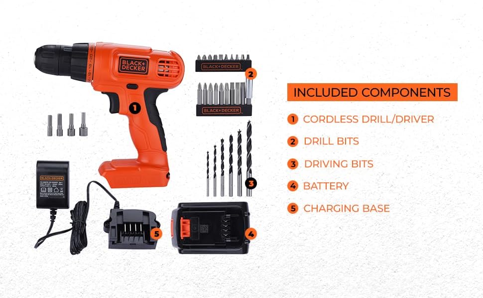 BLACK+DECKER 20V MAX POWERECONNECT Cordless Drill/Driver + 30 Piece Bits and Drivers Kit (LD120VA) Drill/Driver & Accessories Only