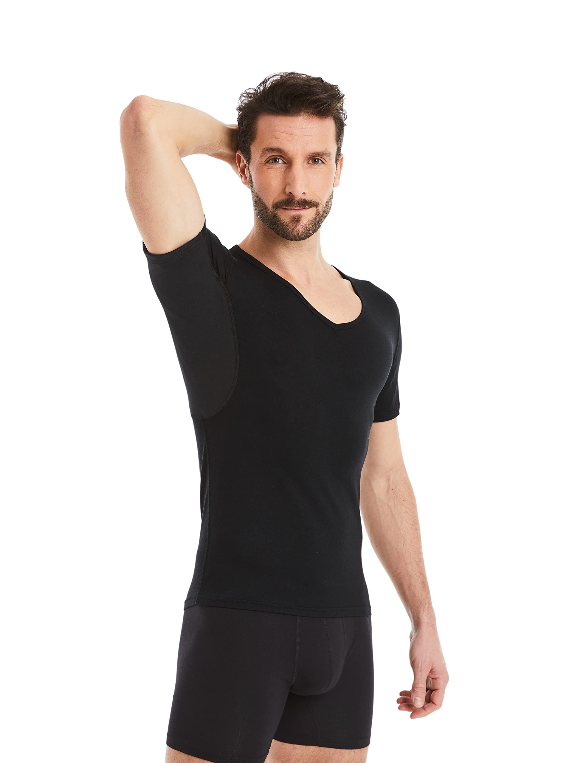 Finn Men's Black Anti-Sweat Shirt For With V-Neck And Integrated Armpit Pads To Prevent Excessive Sweating - Undershirt With Red Protection Against Sweat Stains And Sweat Odor 3XL
