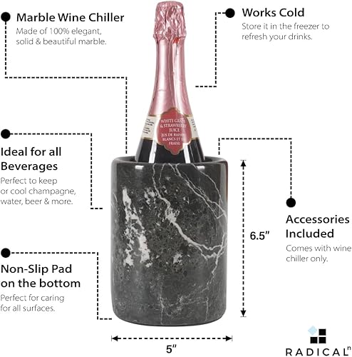 Miniatura 6 de Radicaln Enfriador de vino de mármol de mesa negro de 5.5 x 6.5 pulgadas, hecho a mano, decoración alta y portátil para el hogar y la cocina,
