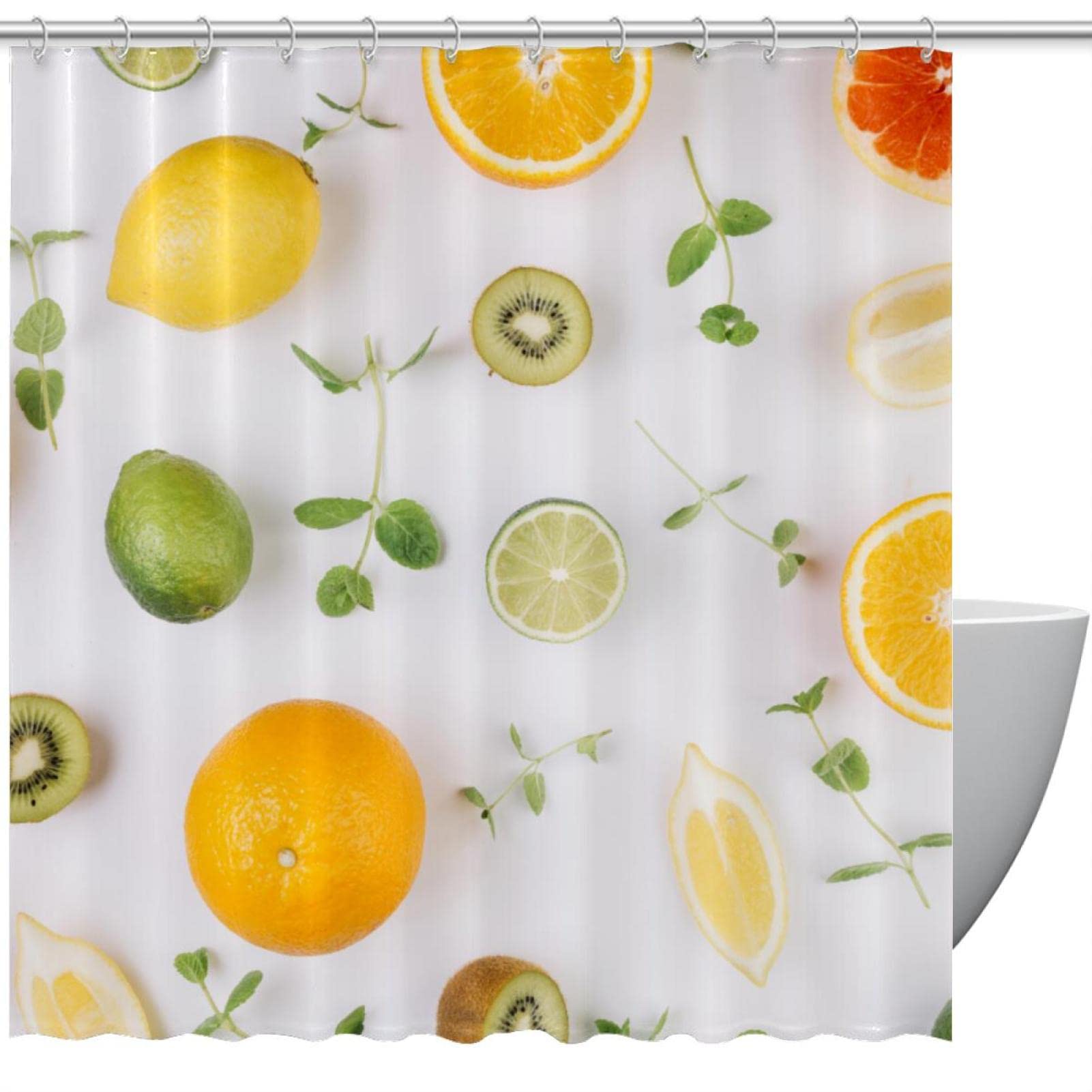 Rideau de douche imperméable haut de gamme design fruits et menthe déco de salle de bain