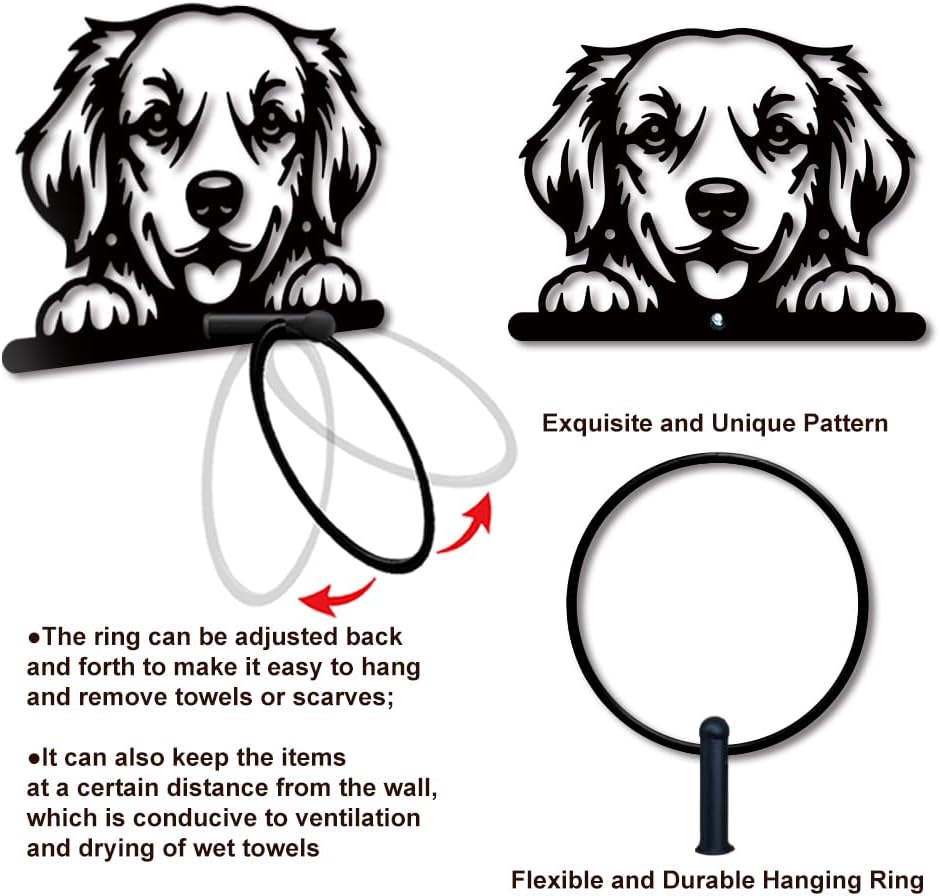 MAYJOYDIY Dog Metal Towel Ring, Golden Retriever Black Hand Towel Holder, Cute Animal Lovely Pet Dog Hanging Ring Wall Mounted Bathroom Accessories for Bathroom Kitchen Home Decoration Gift image 4