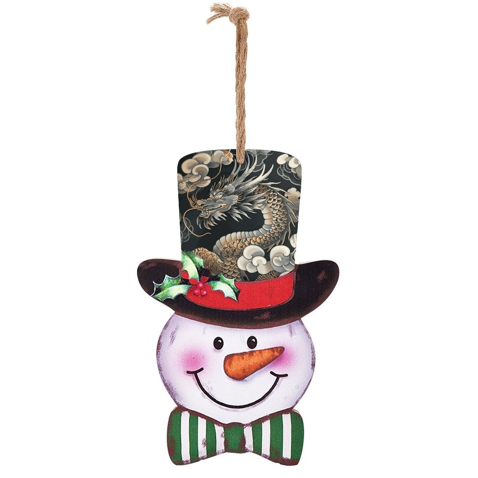 Black Oriental Dragon Snowman Decor Christmas Snowmans Hanging Decors Wooden Exquisite Holiday Decoration Sign for Home Window Wall Farmhouse Indoor Outdoo