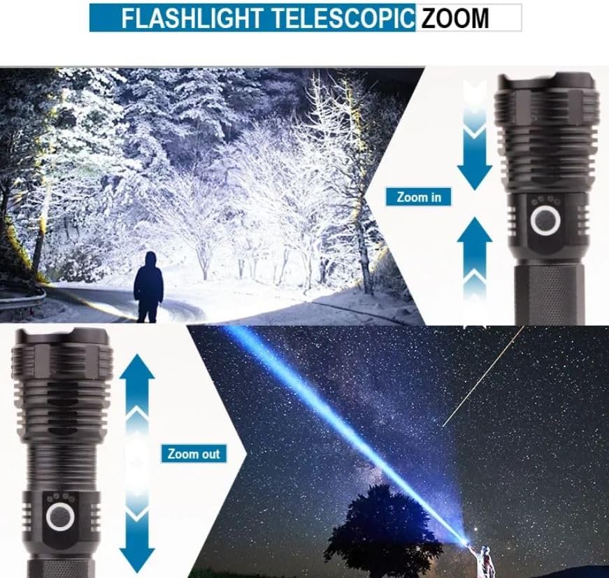 Miniatura 5 de Linternas tácticas brillantes recargables, súper brillantes de alta potencia 990000 lúmenes, 5 modos, impermeables, resistentes a los impactos de