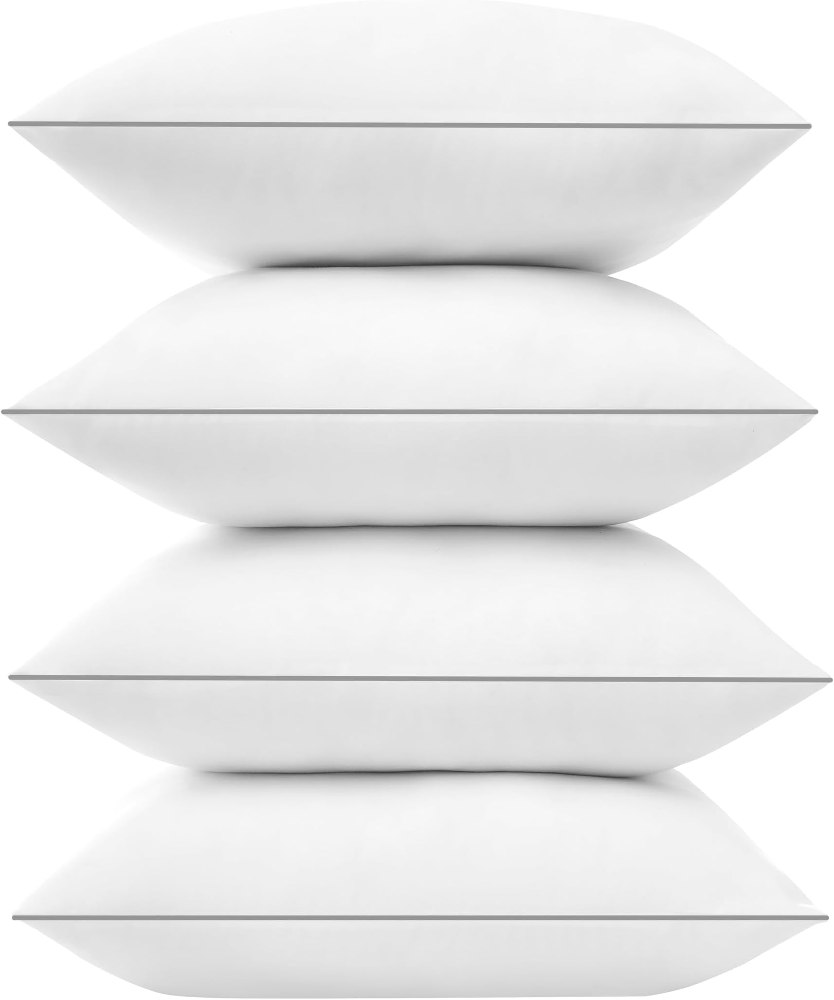 Mr. Ye Throw Pillow Inserts Cushion Inserts 18x18 Inches Down Alternative Decorative Pillow Inserts Fluffy Square Form Sham Stuffer for Sofa, Bed and Couch, Piping Edges Design, Set of 4, White