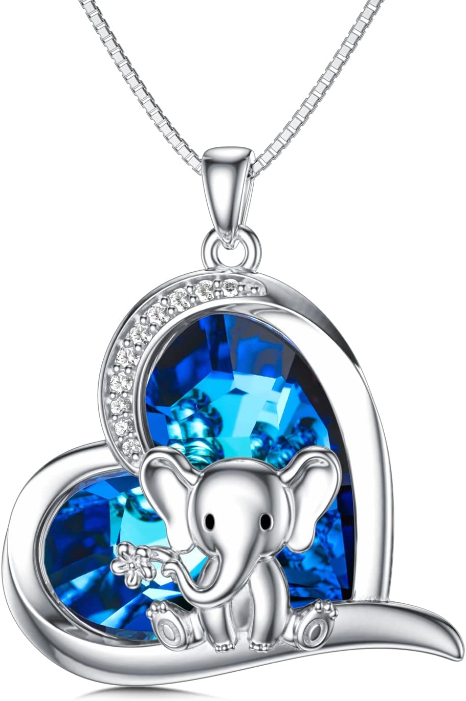 Elephant Necklace 925 Sterling Silver Elephant Crystal Pendant Necklaces Animal Elephants Jewelry Gifts for Women