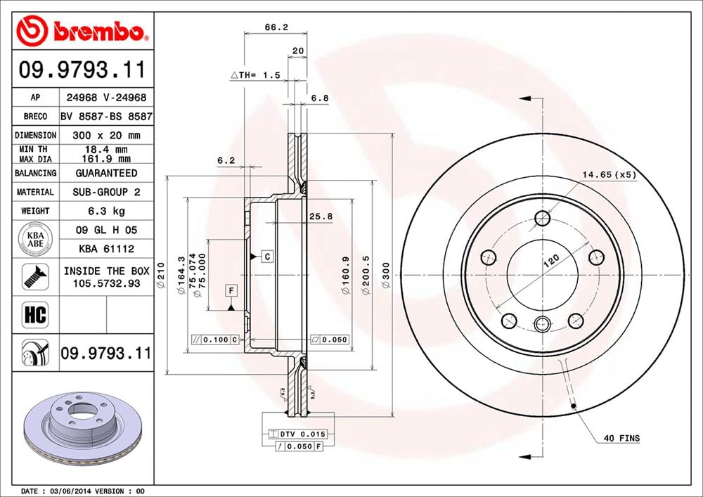 Brembo 09.9793.11 - Disco Freno con Verniciatura UV (Set di 2) - Posteriore