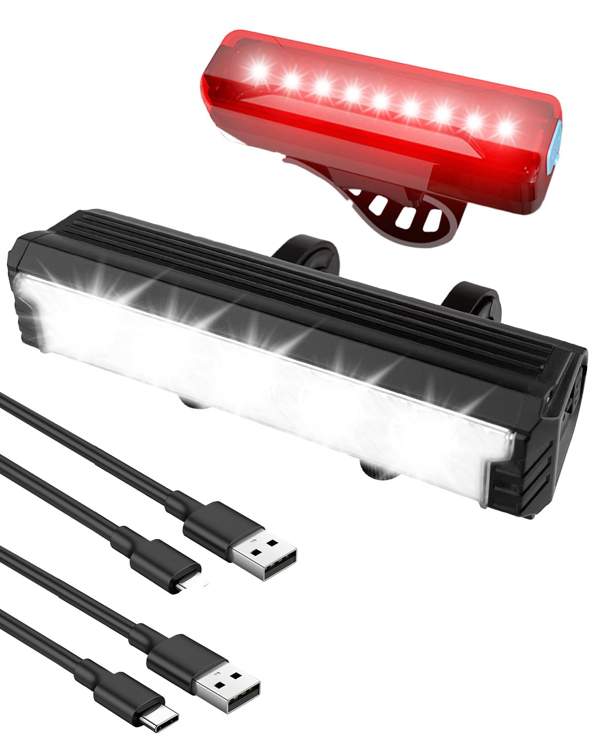 Olutula Bike Lights Front and Back Set 7000 Lumens on Both Lights 12 Hour Runtime 5+5 Modes IPX5 Waterproofing 5 LED Bicycle Lights for Road Mountain Night Riding