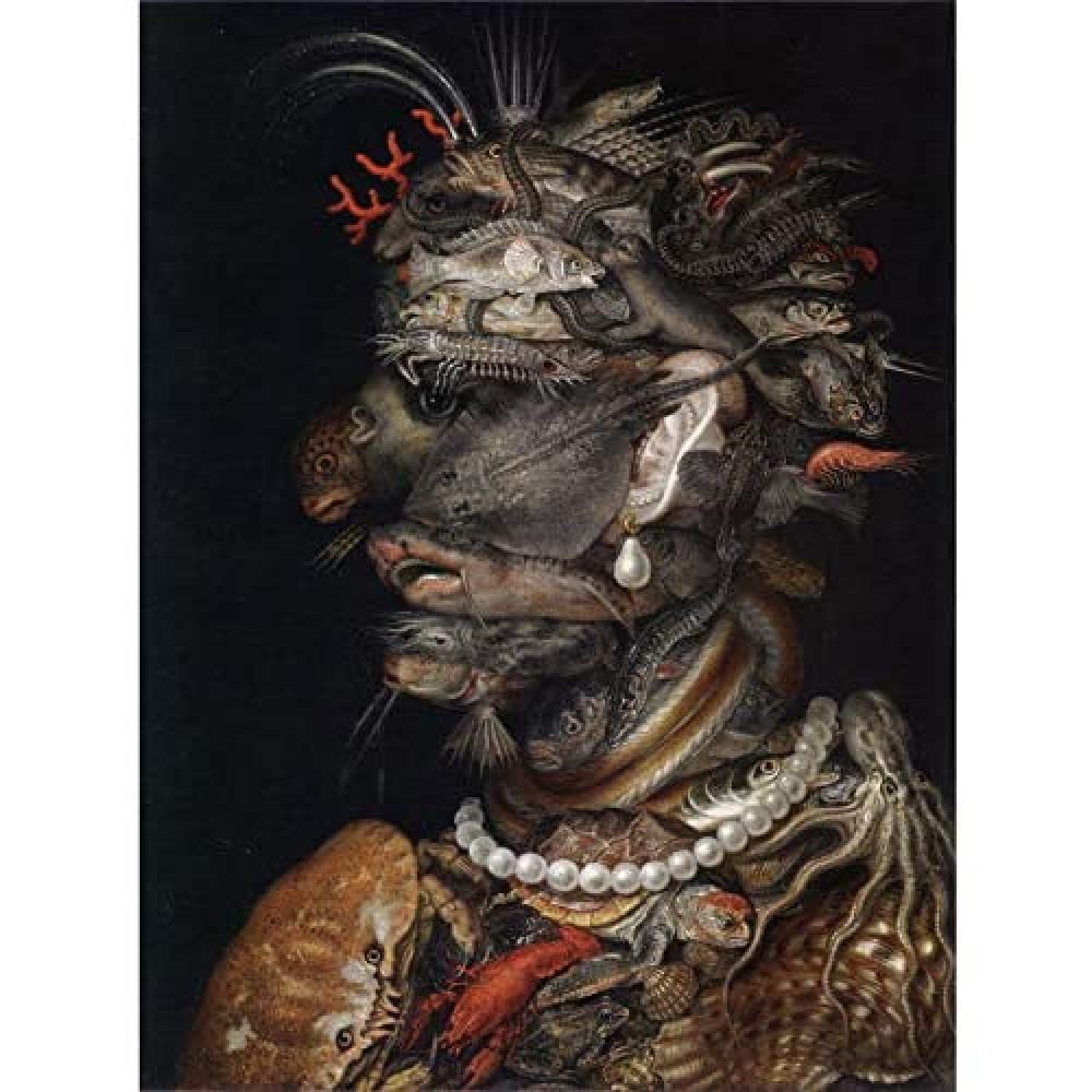 Artery8 Arcimboldo Water Fish Animals Sea Portrait Surreal Painting Art Print Canvas Premium Wall Decor Poster Mural