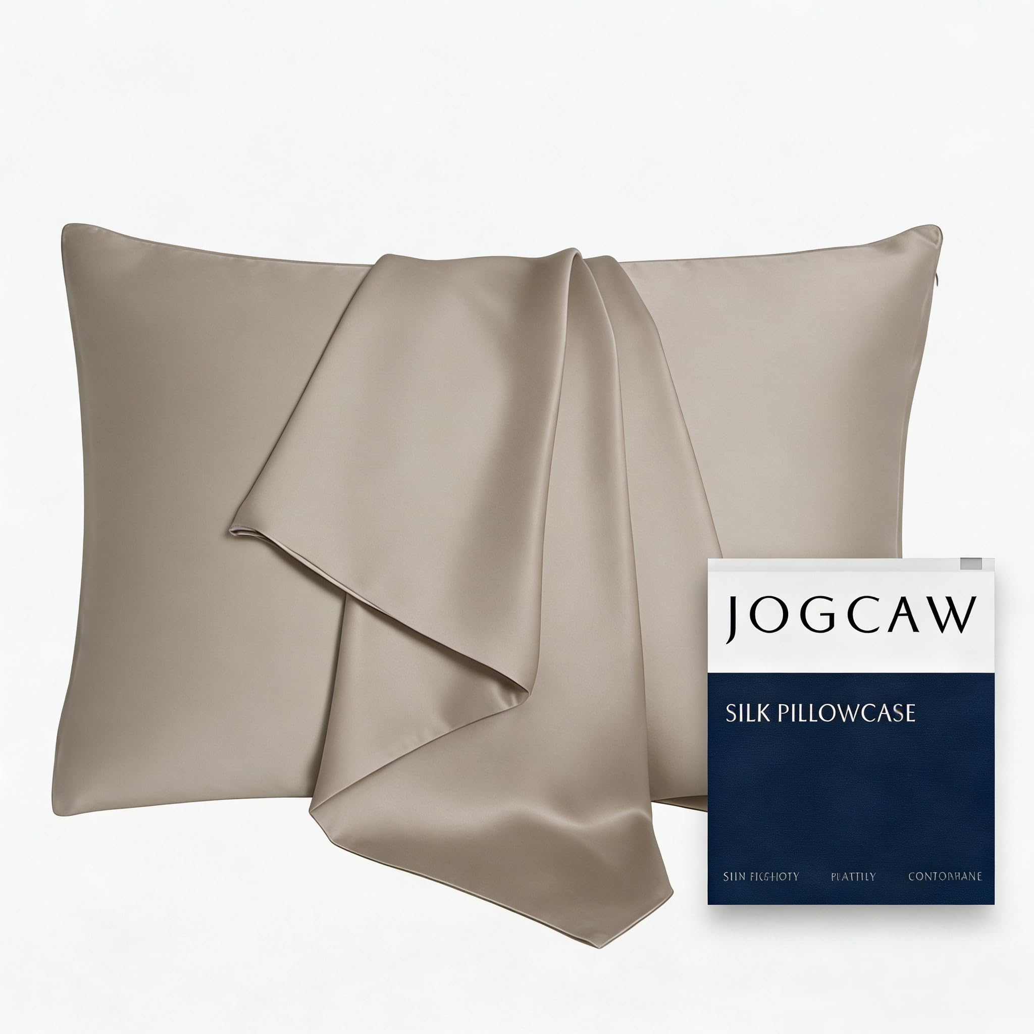 Jogcaw Silk Pillowcase for Hair and Skin, Soft Breathable Smooth Cooling Mulberry Silk Pillow Case, Both Sides Grade 6A Silk Pillow Covers with Hidden Zipper (Taupe-1pc, Queen)