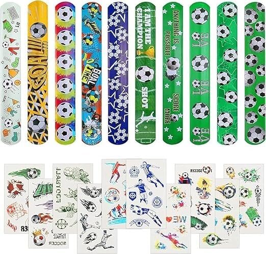 Soccer Party Favors For Kids-40Pcs Soccer Slap Bracelet Tattoos Supplies Return Gifts|Soccer Birthday Gift| Football Theme Birthday Decorations|Football Gifts Birthday Goodie Bags Mini Toys