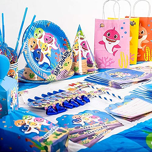 Shark Party Supplies Set Baby Shark Party Servies Haai Party Platen Papieren Bekers, Tafelkleed, Banner voor Kinderen… - Image 6