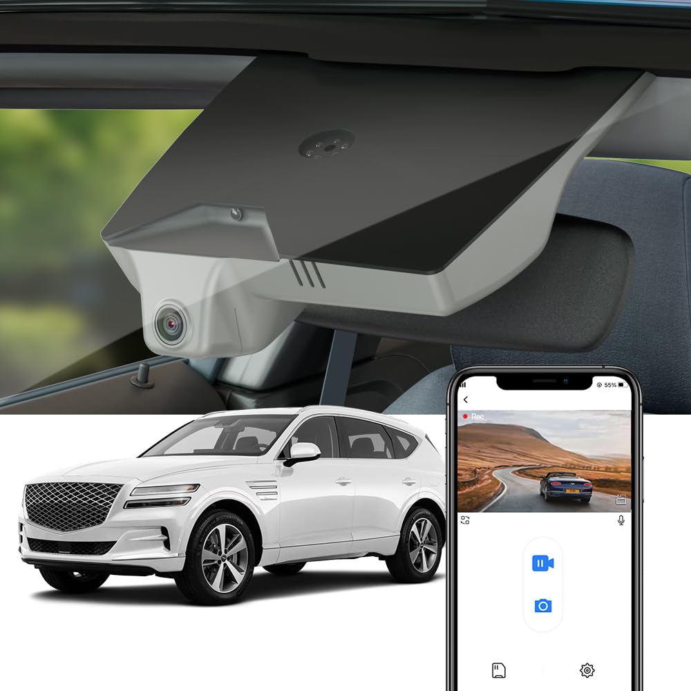 Fitcamx 4K Dash Cam Suitable for Genesis GV80 2021-2025, Grey Color (HD2-T6010), Integrated OEM Look, UHD 2160P Video, Built-in WiFi & APP, Loop