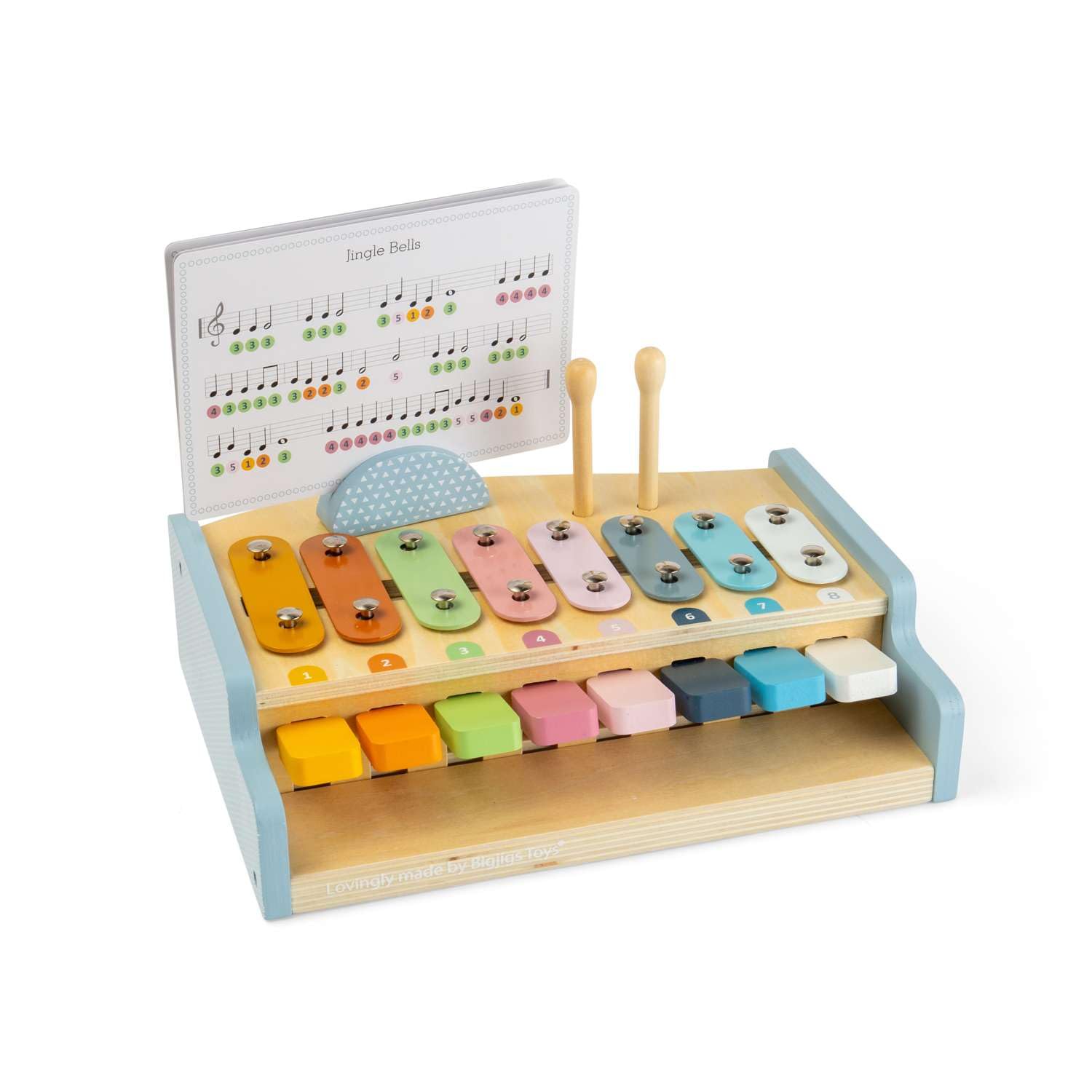 Bigjigs Toys Xylo Piano | Drewniany fortepian i ksylofon, zabawka muzyczna 2 w 1, 8-klawiszowa klawiatura dla maluchów, instrumenty dla niemowląt z trzepakami i arkuszami piosenek, prezent dla dzieci
