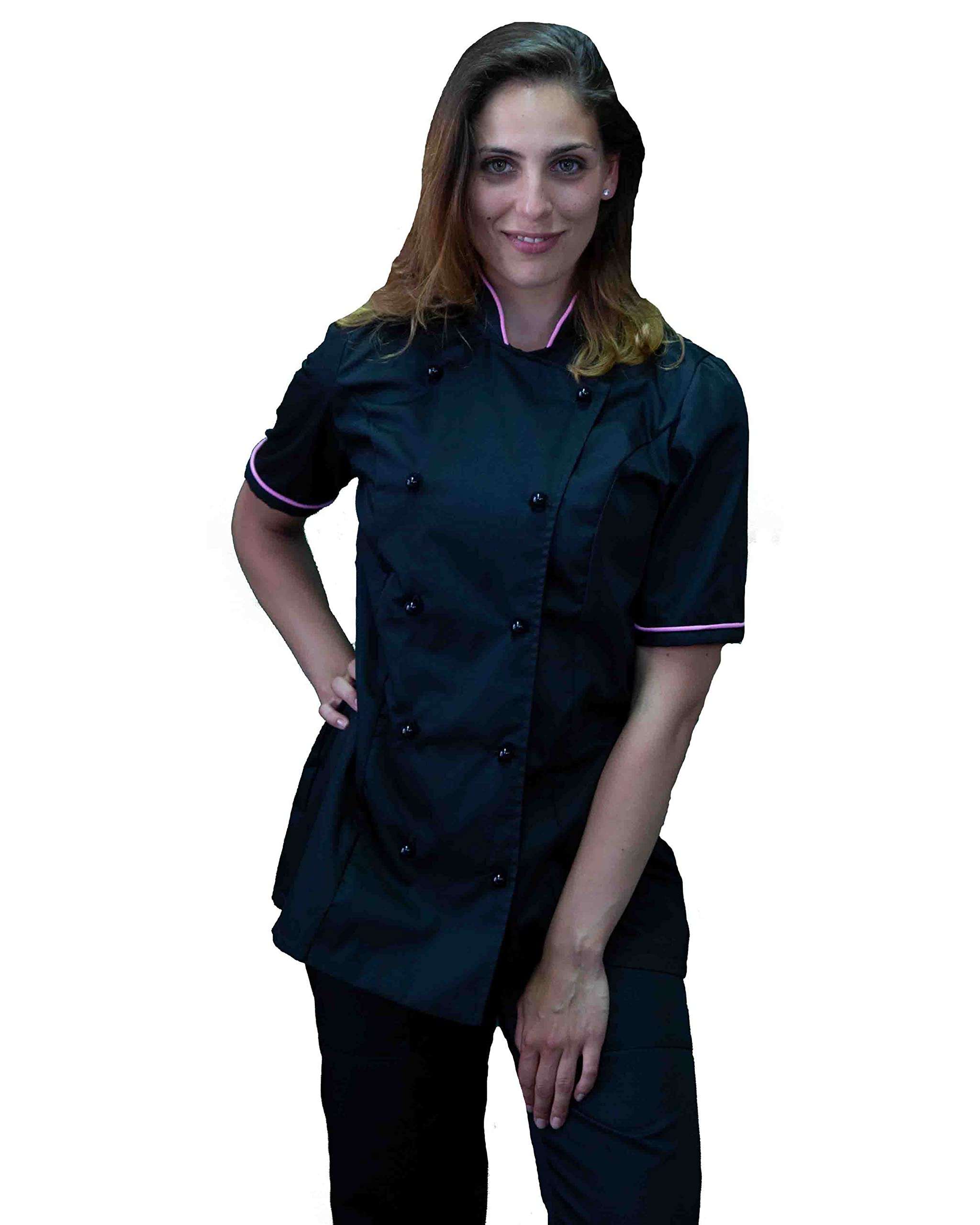 Tekstylia astoryn Bezpłatny haft - Pełna kucharz Kobiety Czarny i Różowy - Mundur Chef Konfigurowalny M/C - Kurtka, Spodnie i Fartuch - Mundury do kuchni i restauracji - Made in Italy, Czarny I Różowy, M/C, M