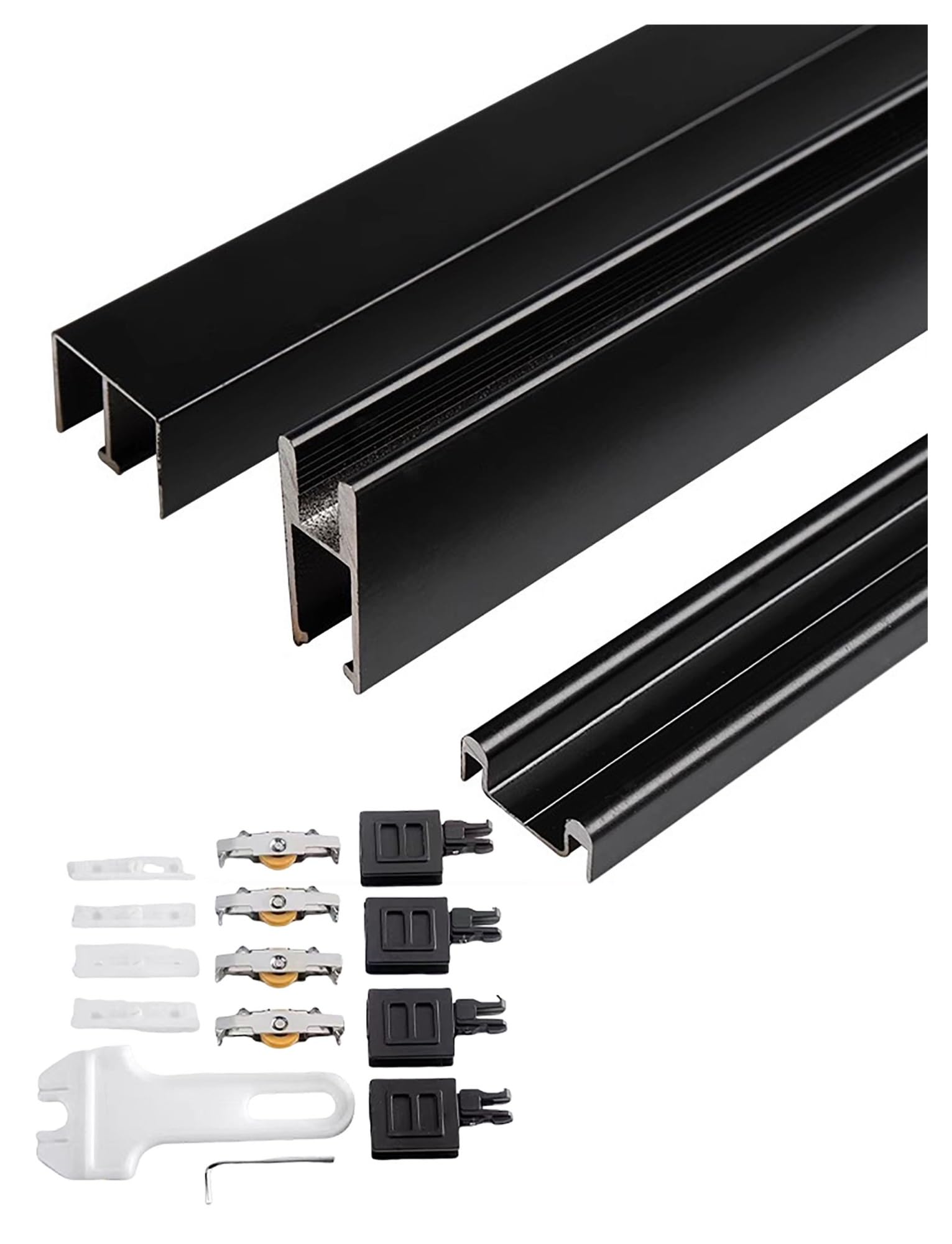 YDHSIKK Glass Sliding Door Track, Aluminum Alloy Sliding Door Track Set For 8mm Glass Multicolor Multiple Sizes(Black,120cm/47.2in)