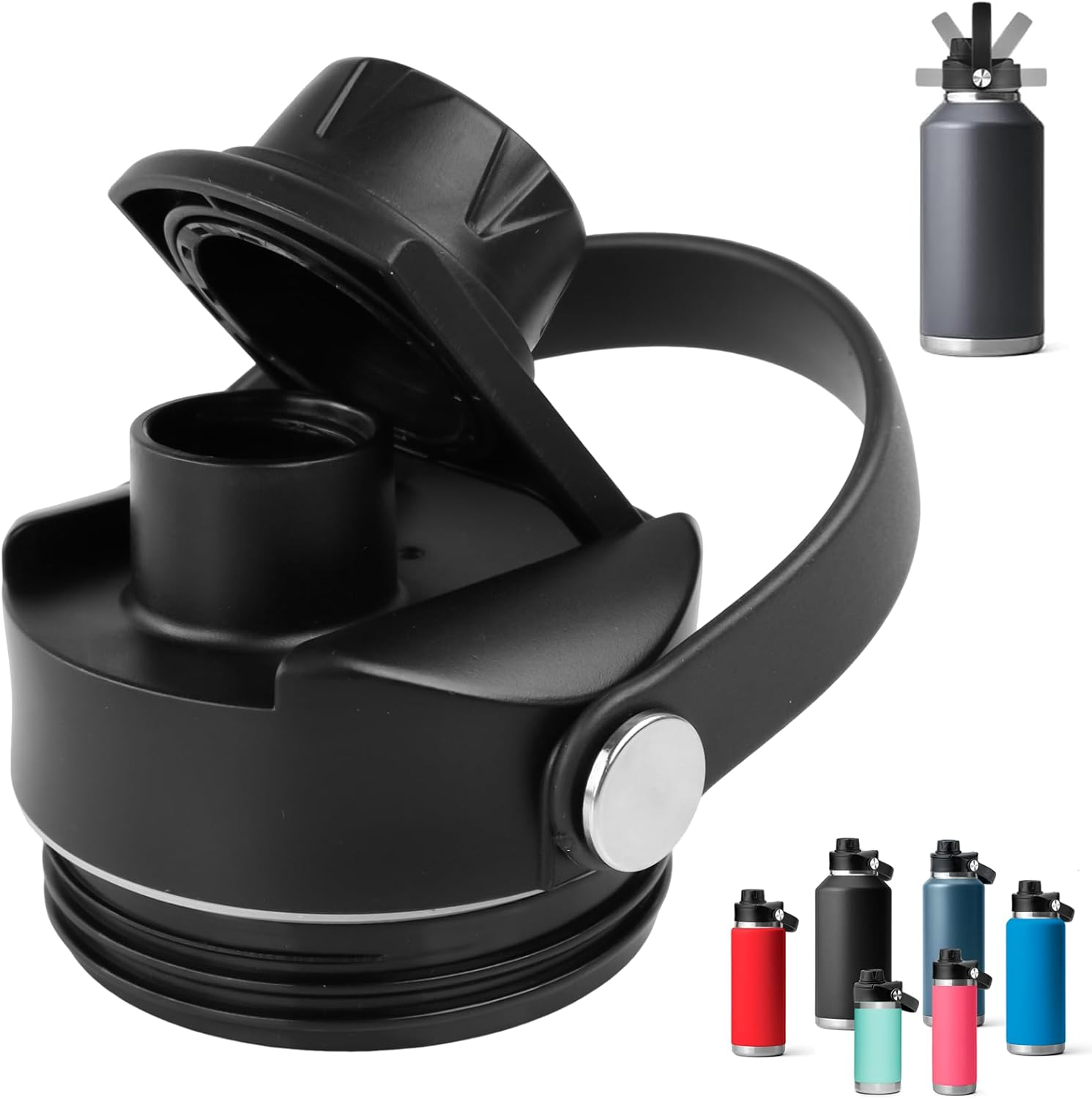 Screw Top Lid for Yeti Rambler 12 18 26 36 64 oz Bottle,Screw Top with Handle and Leak Proof Lid with Yeti Rambler Water Bottle Top Accessories