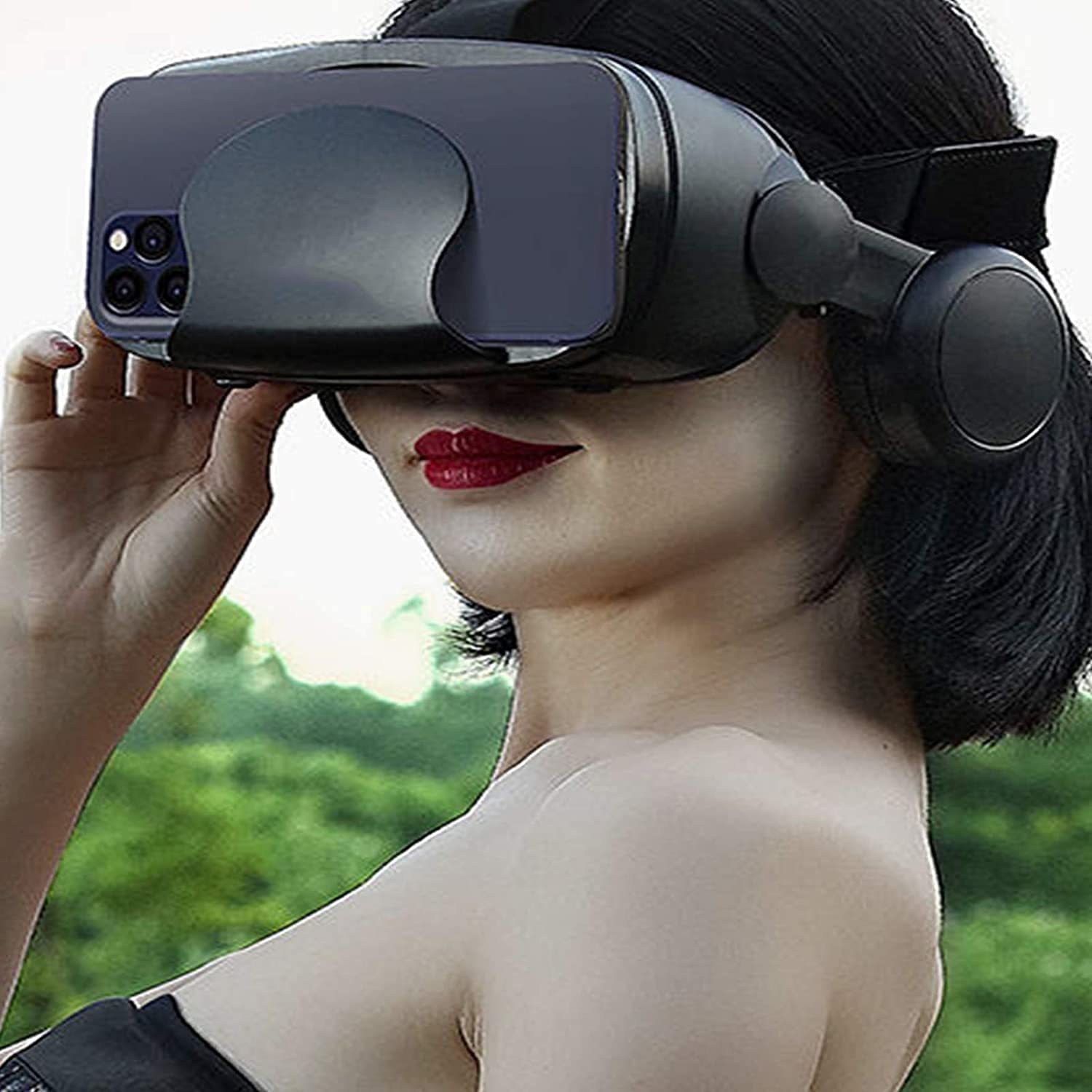 VR Auriculares (Negro), Auriculares de Realidad Virtual protegidos for los Ojos, compatibles con el teléfono iOS Android con teléfonos con 4.7-6.8 en Pantalla