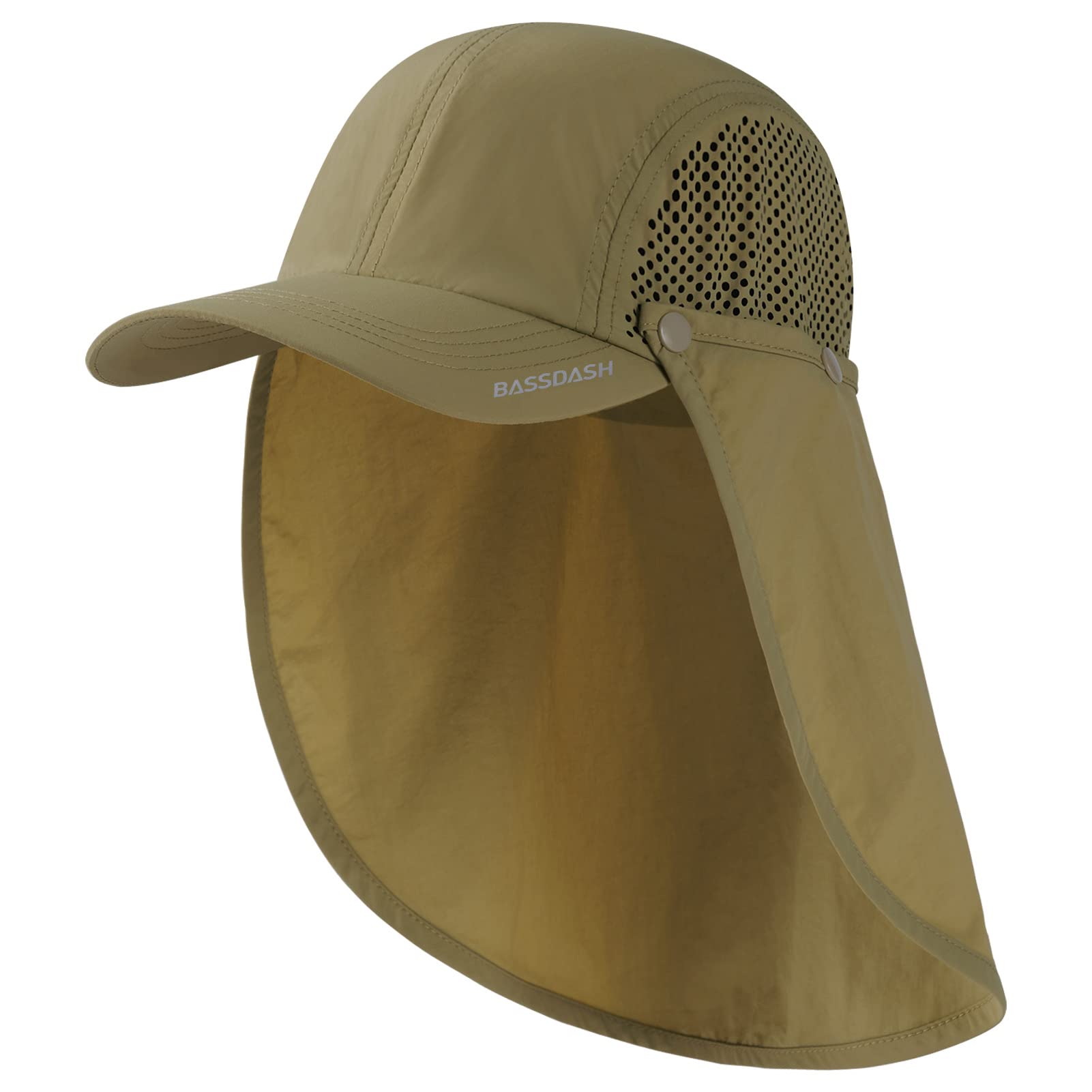 BASSDASH UPF 50+ składana czapka wędkarska czapka bejsbolówka ze zdejmowaną klapą na szyję przenośna dla mężczyzn kobiet golf piesze wycieczki