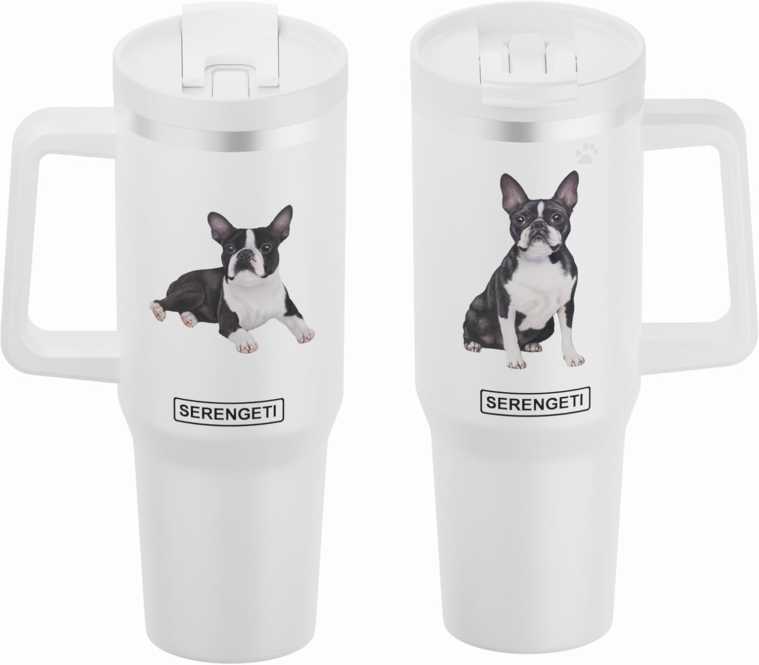 SERENGETI 40 Oz Ultimate Tumbler with Handle and Straw - Vacuum Insulated Tumbler with Straw and Lid - Stainless Steel Travel Mug for Pet Lovers - 3D Designs of your favorite Dog (Boston Terrier) - Image 6