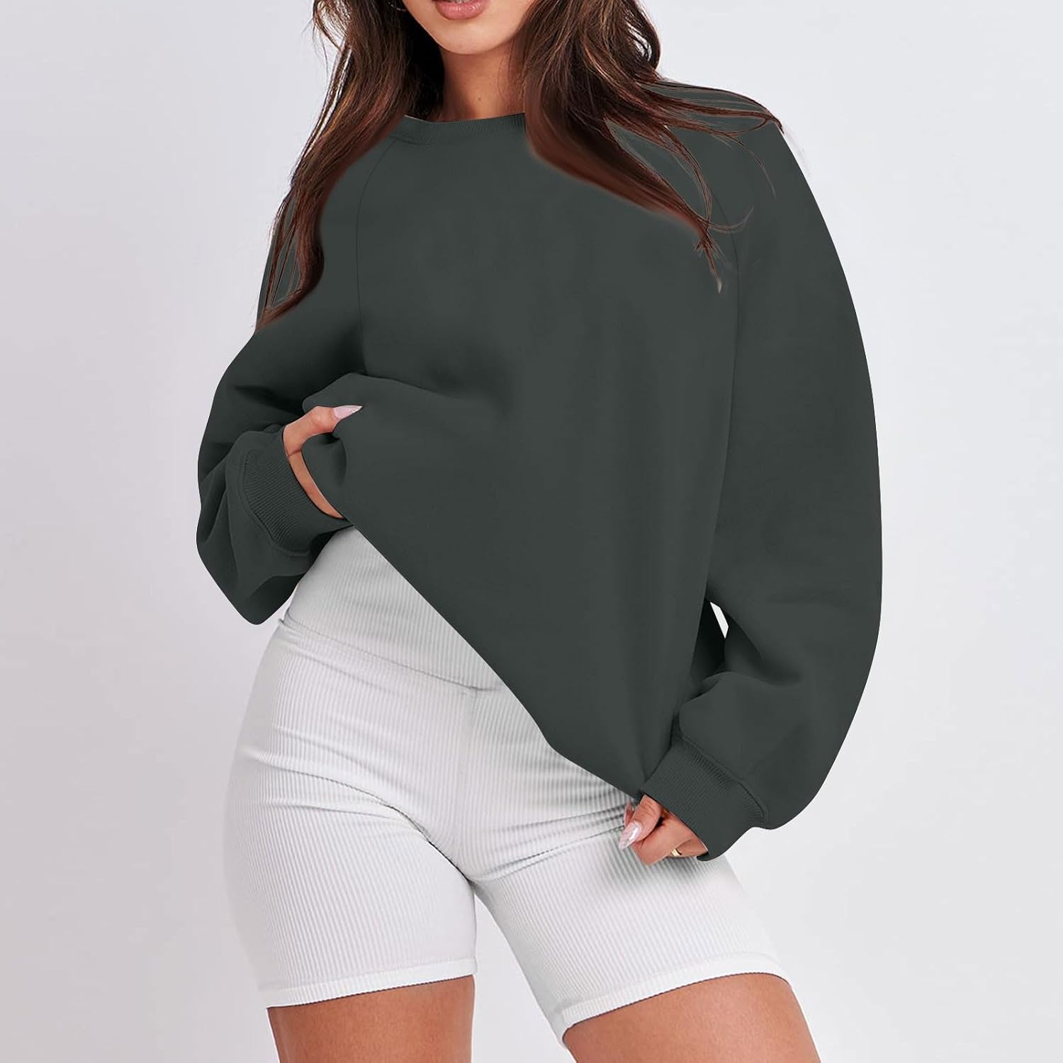 Women's Casual Sweatshirts, Crewneck Long Sleeve Solid Color Pullover Tops Spring Fall Outfits Clothes 2026, S-3XL