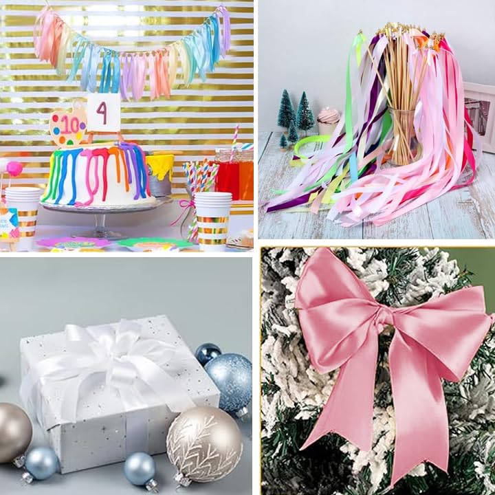 Nastro Di Raso Rosa - 3 Rotoli Da 22 M (66 M Totali) | Larghezza 25 Mm Per Regali, Matrimoni, Compleanni