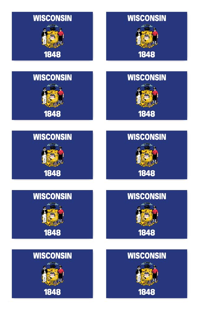 Pegatinas de 50 x 30 mm, 10 unidades, bandera de Estados Unidos de América, Estado de Wisconsin, US-WI, para coche, portátil y más