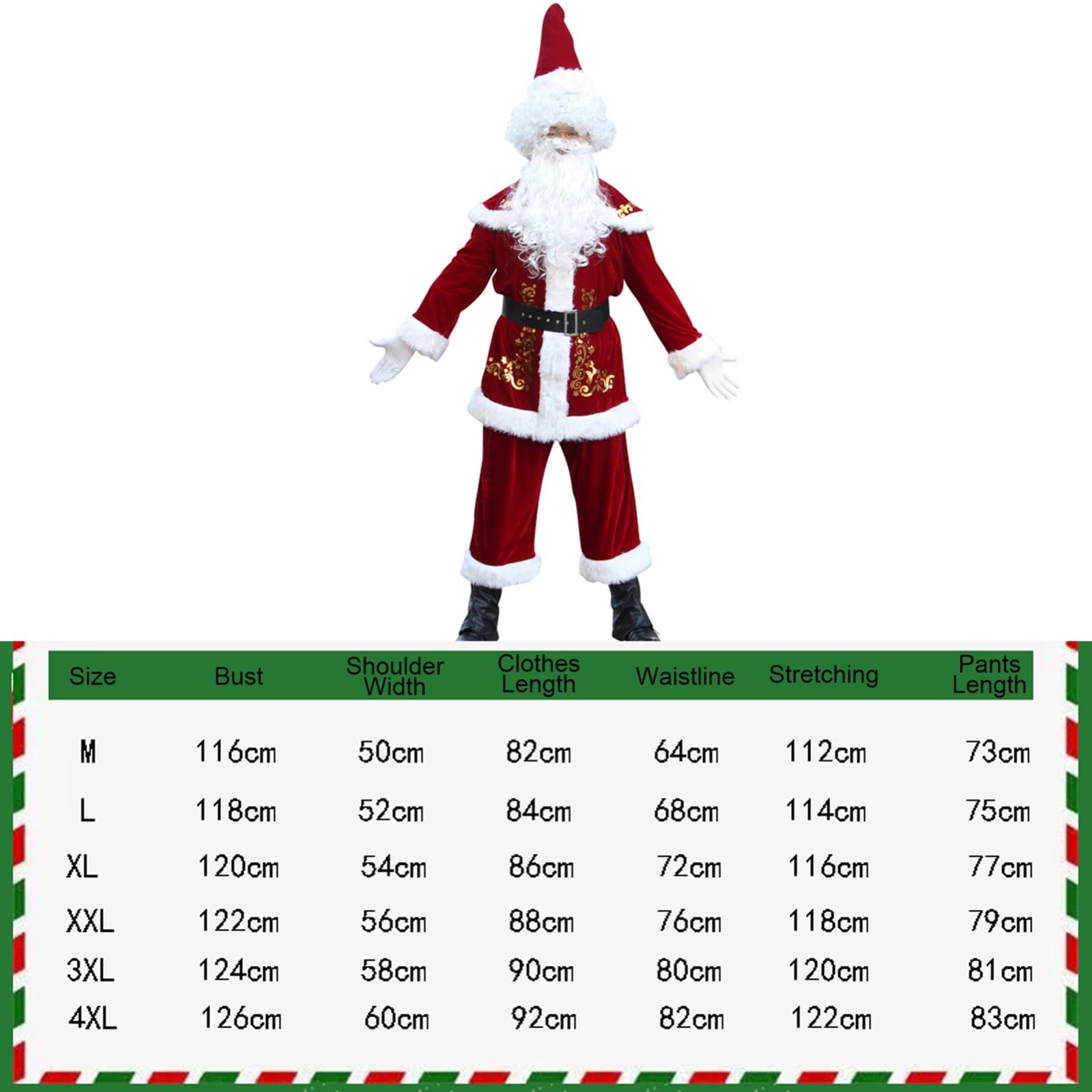 11-Teiliges Weihnachtsmann-Outfit Für Männer Und Frauen Weihnachtskostüme Weihnachtsmann-Cosplay-Kostüm Herren-Weihnachtsoutfit Weihnachtsmann Verkleidungsset Für Erwachsene A,4XL