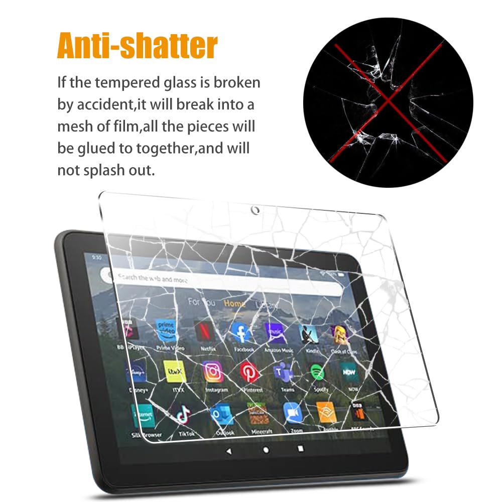 [Paquete de 2] Protector de pantalla de vidrio templado para tableta de 8 pulgadas 2020/2022/2024 de 8 pulgadas con vidrio protector 2.5D 9H HD sin burbujas, transparente, transparente y 4