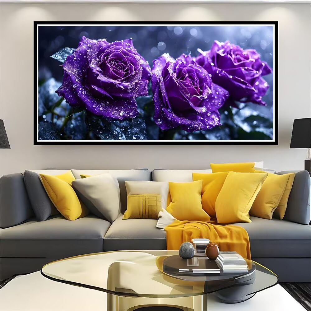 Dipingere con i Numeri, Dipingi con i Numeri per Adulti fiore Rosa kit Pittura Fai-da-Te, con 3 Pennelli e Vernice Acrilica, Hobby Creativi Adulti, Decor Regalo 70x140cm (Senza Cornice) z0z-734