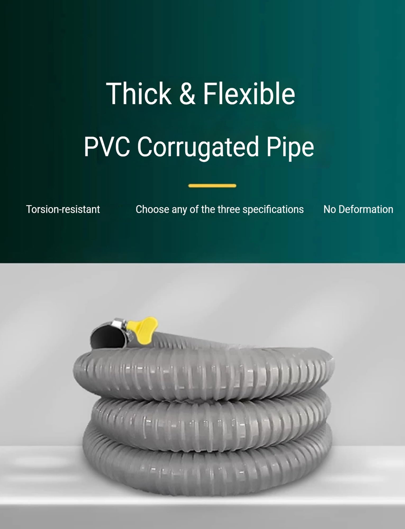 Tube d'étang de 2 ", tuyau ondulé en PVC avec 2 pinces en acier inoxydable(40mm/1.6",250cm/8')