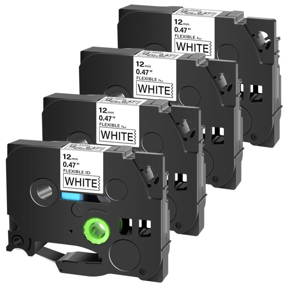 Bandes d'identification Flexibles, 3/4/5/10 pièces, étiquette laminée de 18mm, Compatible avec l'imprimante d'étiquettes PT-1000 PT-D450 Tze-FX231(4PK Black on White)